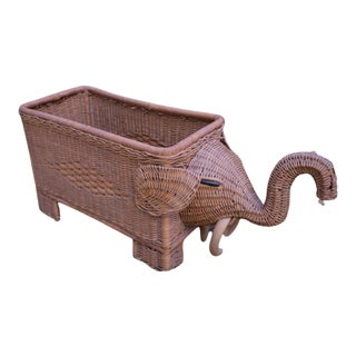 Vintage Elephant Wicker Basket Planter For Sale