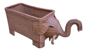 Vintage Elephant Wicker Basket Planter
