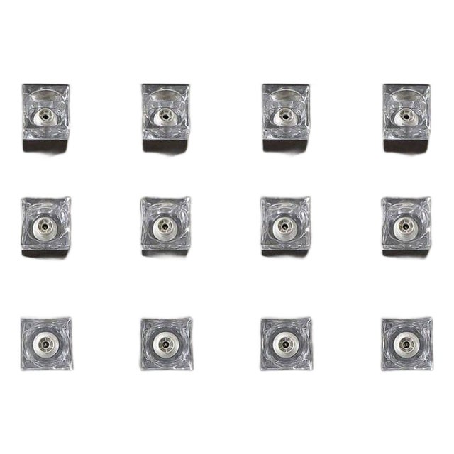 1960s Italian Sciolari Glass Cube & Brushed Nickel Sconces - 8 pcs For Sale