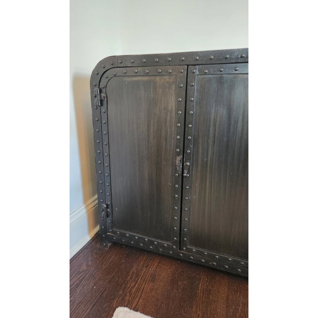 Late 20th Century Industrial Riveted Metal Sideboard Cabinet With Rounded Corners For Sale - Image 4 of 18