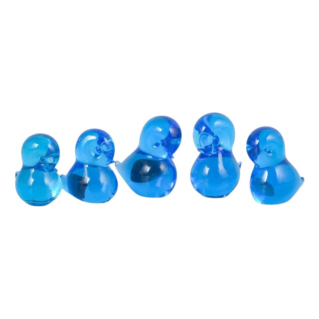 Duck Figurines in Blue Art Glass by Josef Marcolin for FM Ronneby, 1970s, Set of 5 For Sale
