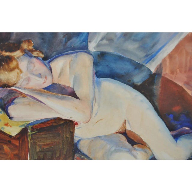 Figural Reclining Nude Watercolor by Roger Hayward C.1930s For Sale - Image 4 of 8