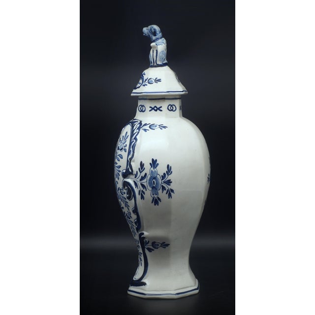 Antique Blue and White Cover Floral Vase from Royal Delft, 1893 For Sale - Image 3 of 6