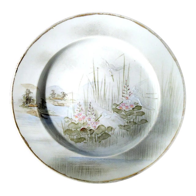Antique Japanese Fine Porcelain Hand Painted Lg. Round Serving Platter For Sale
