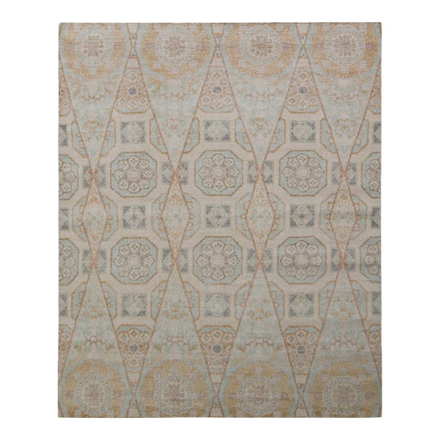 Rug & Kilim’s Oversized Kaleidoscope Rug in Cream and Blue , 12x16 For Sale