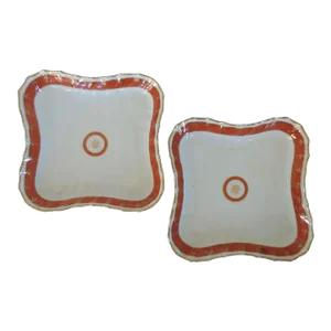 1800 - 1805 English Worcester Porcelain Square Dessert Dishes with Orange Red Bands - A Pair