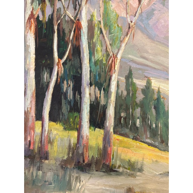 1950s Mid Century Perlita Stokes Plein Air Painting Landscape Oil Board Gilt Wood Frame California Impressionism For Sale In Los Angeles - Image 6 of 12