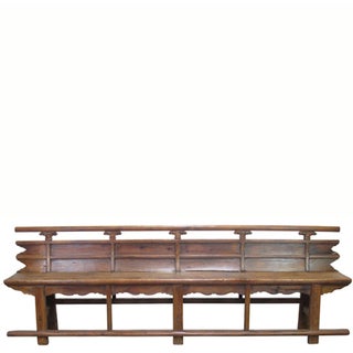 Antique 111" Elm Wood Bench With Tiered Backrest For Sale