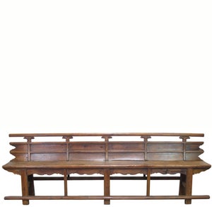 Antique 111" Elm Wood Bench With Tiered Backrest
