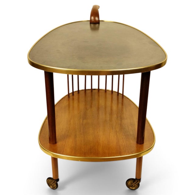 Mid-Century Modern Scandinavian Kidney-Shaped Wooden Bar Cart Serving Trolley, 1960s For Sale - Image 12 of 17