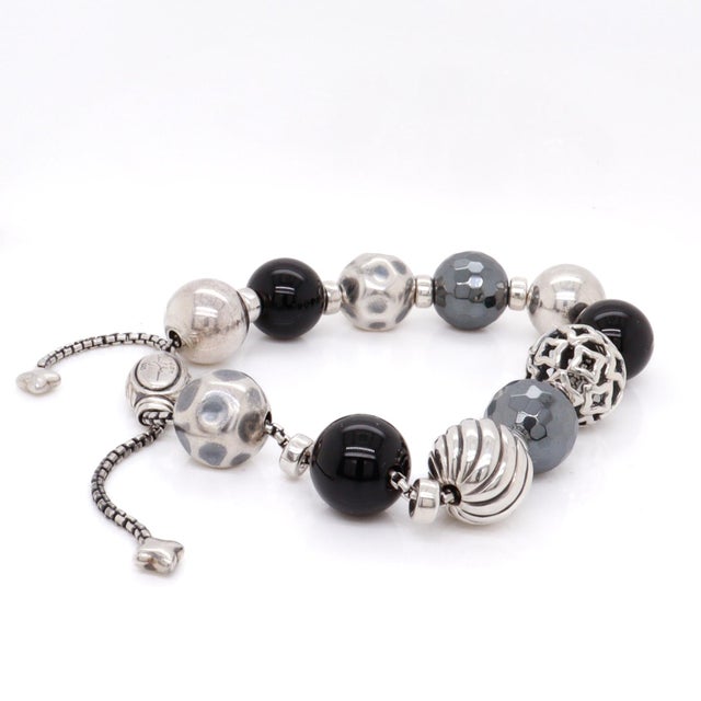 Late 20th Century David Yurman Elements Silver, Onyx, & Hematite Adjustable Beaded Bracelet For Sale - Image 5 of 10
