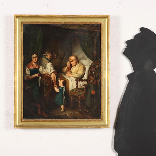 Oil painting on canvas. French school of the 19th century. The scene, set in the poor bedroom of an elderly war veteran,...