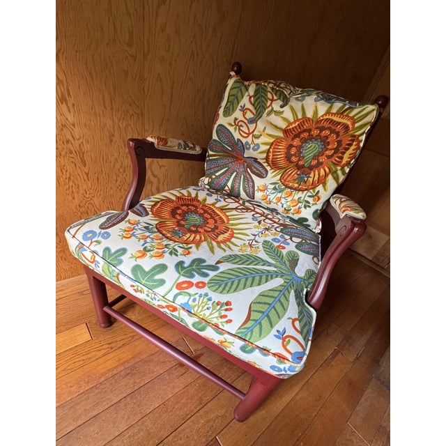 Mid-Century Modern Country Armchair & Ottoman Reupholstered in Josef Frank “Aralia” Linen for Svenskt Tenn For Sale - Image 3 of 7
