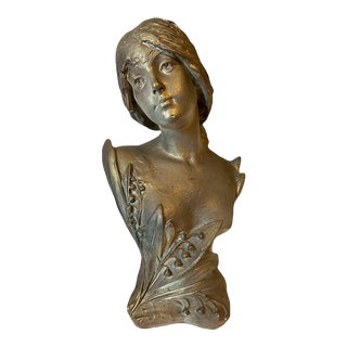Late 19th Century Large Antique Art Nouveau 'Lily of the Valley' Girl Chalkware Bust For Sale
