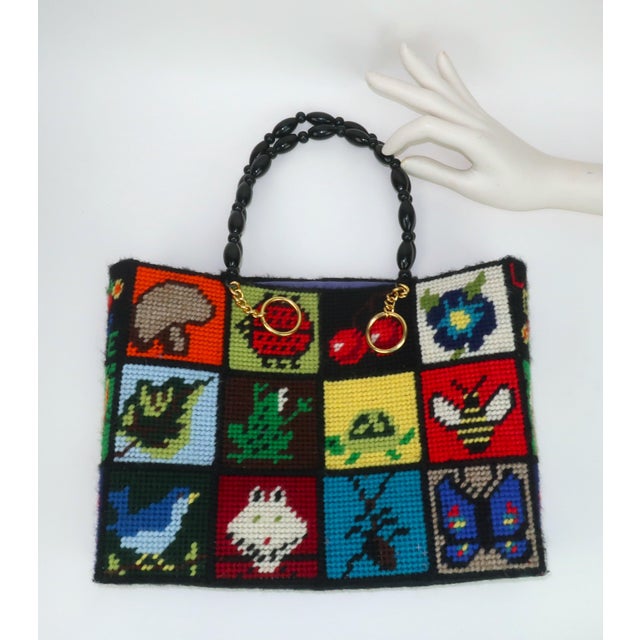 Needlepoint ‘ Ecology’ Tote Handbag by Bob Miller, 1970’s For Sale - Image 9 of 10