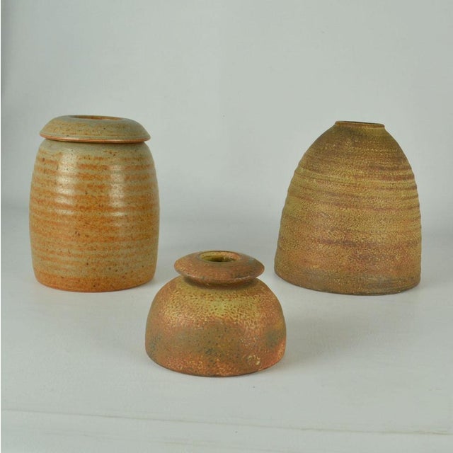 Sculptural beehive shape studio pottery vases group is created on the turning wheel by highly technical skilled Dutch...