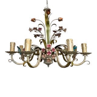 Vintage Currey & Company 8-Light Tole Flower Bouquet Chandelier For Sale