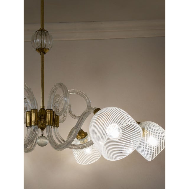 White Large Six-Light Chandelier in Blown Murano Glass by Ercole Barovier, 1930s For Sale - Image 8 of 14