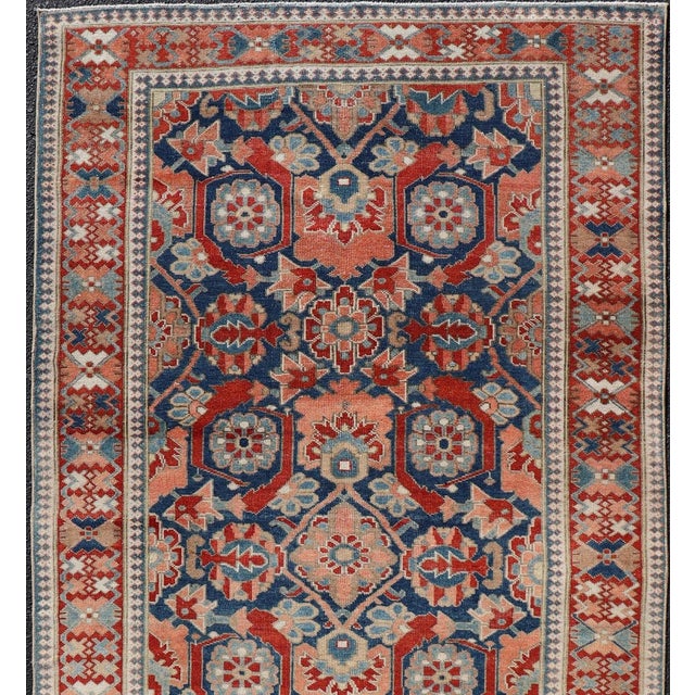 Early 20th Century Antique Persian Tabriz Gallery Rug With Large Scale Florals in Medium Blue Field For Sale - Image 5 of 14