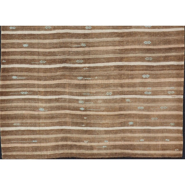 Textile Turkish Vintage Kilim With Embroidered Rug With Tan, Taupe, Brown, and Lt. Blue For Sale - Image 7 of 11