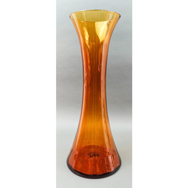 Orange Blenko Vintage Mid-Century Modern Orange Swirl Art Glass Vase For Sale - Image 8 of 8