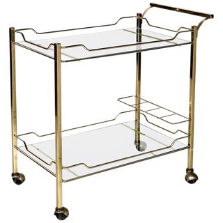 Mid-Century Modern Brass Rolling Bar Cart For Sale
