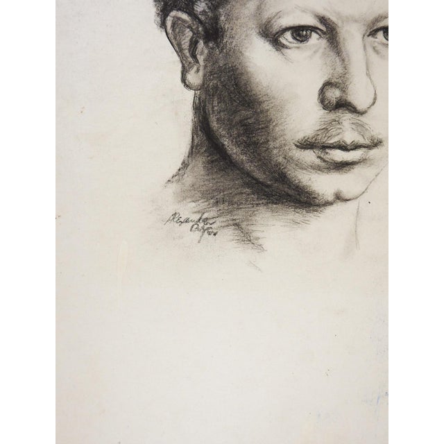 Early 20th century pencil drawing on paper portrait of man with mustache. Signed Alexander Byer (20th century) New York...