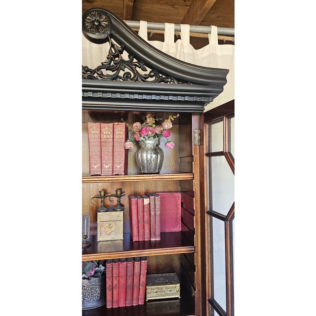 Black 1940s Black Chippendale Style Secretary Desk/ Secretary Hutch, 2 Piece Cabinet For Sale - Image 8 of 17