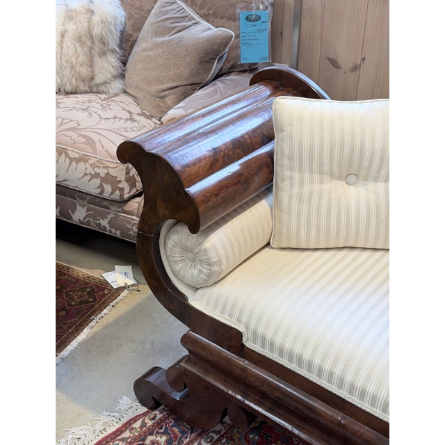 Circa 1830 American Empire Flame Mahogany Scroll Arm Sofa For Sale - Image 4 of 11