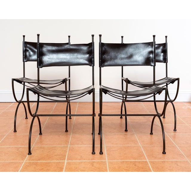 Vintage Dining Chairs in Leather and Wrought Iron, 1970s, Set of 4 For Sale - Image 14 of 18