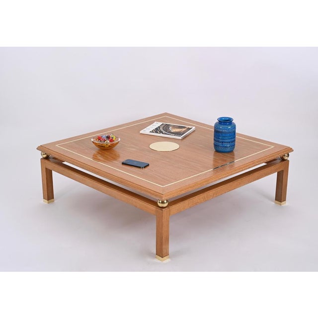 Coffee Table in Oak and Brass by Tommaso Barbi, Italy, 1970s For Sale - Image 12 of 18