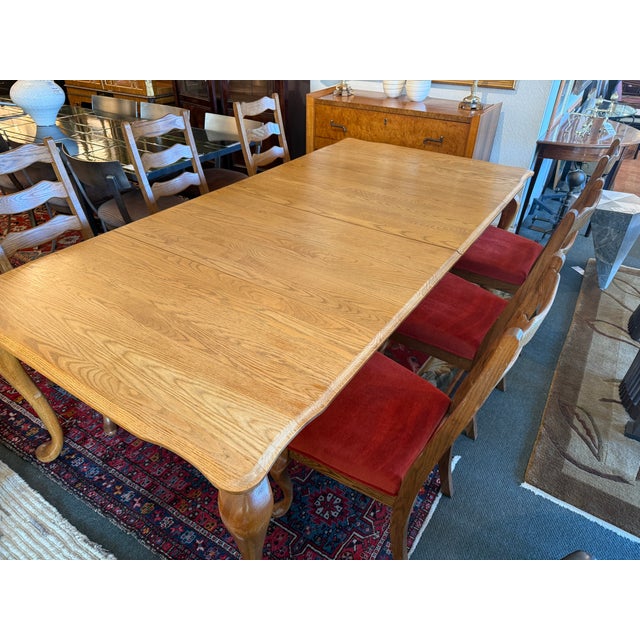 Queen Anne Extension Dining Room Extension Table + Six Dining Chairs Set For Sale - Image 10 of 15