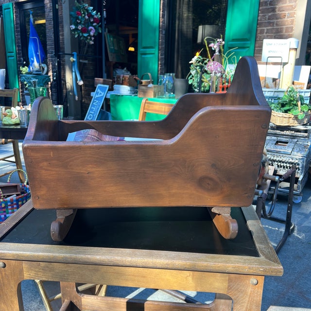 Wood Vintage Country-Core Wooden Baby Doll Cradle For Sale - Image 7 of 12