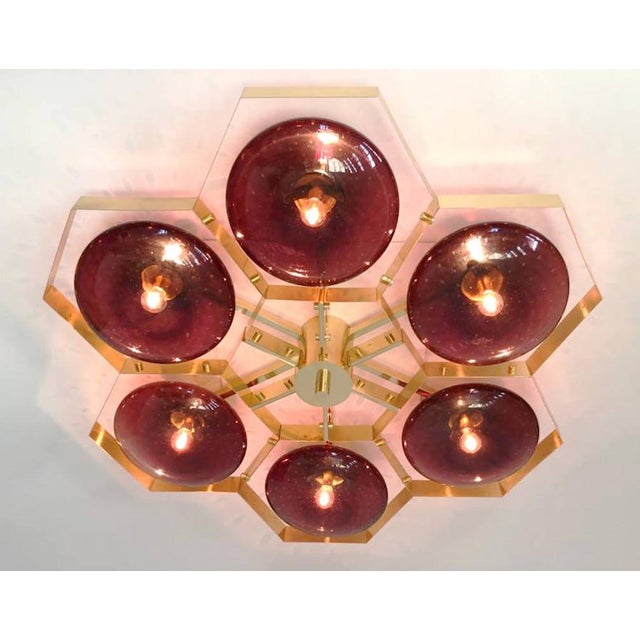 Italian 21st Century Hive Polished Brass Amethyst Bubbles Murano Flush Mount by Fabio LTD For Sale - Image 3 of 9