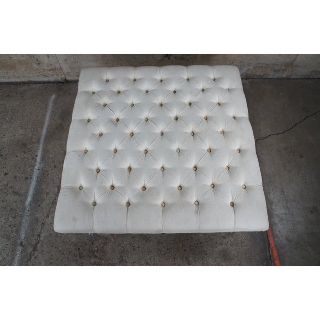 Late 20th Century Modern Whited Tufted Square Ottoman with Acrylic Legs For Sale - Image 12 of 13