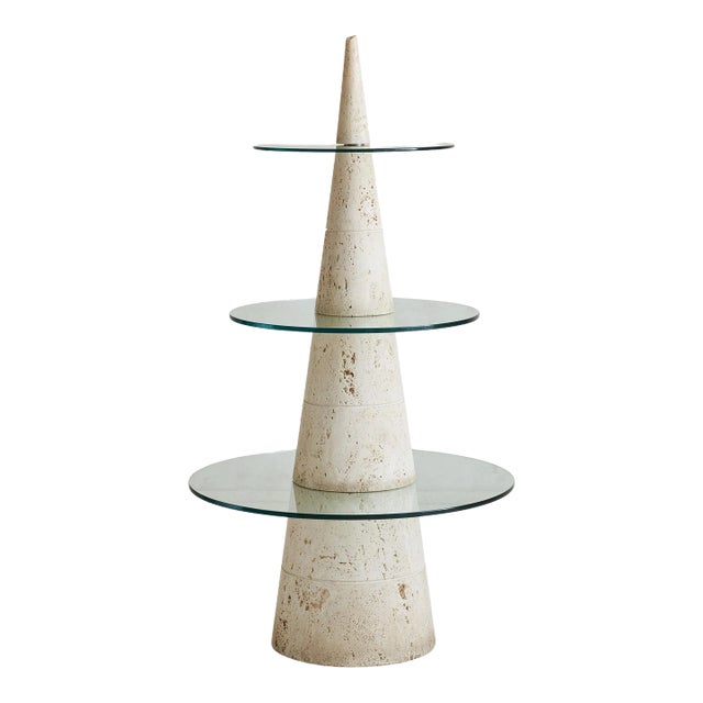 7 Piece Travertine + Glass Sculptural Shelf, Italy 1960s For Sale