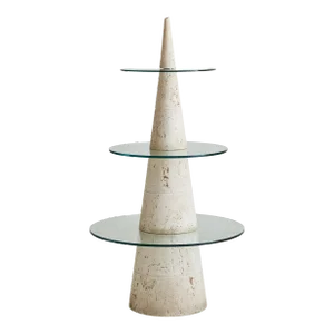 7 Piece Travertine + Glass Sculptural Shelf, Italy 1960s