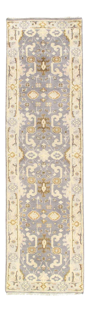 Gray Hand Knotted Oushak Runner