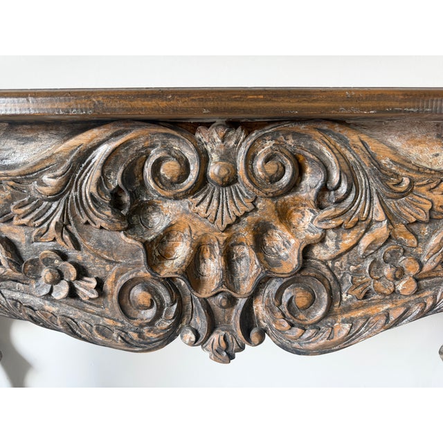Wood Vintage Italian Baroque Style Hand-Carved Wood Console Table With Paw Feet For Sale - Image 7 of 18