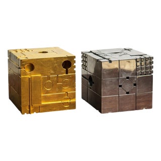 Checkmate Modular Bronze Work by Franco Rocco, 1970s, Set of 2 For Sale