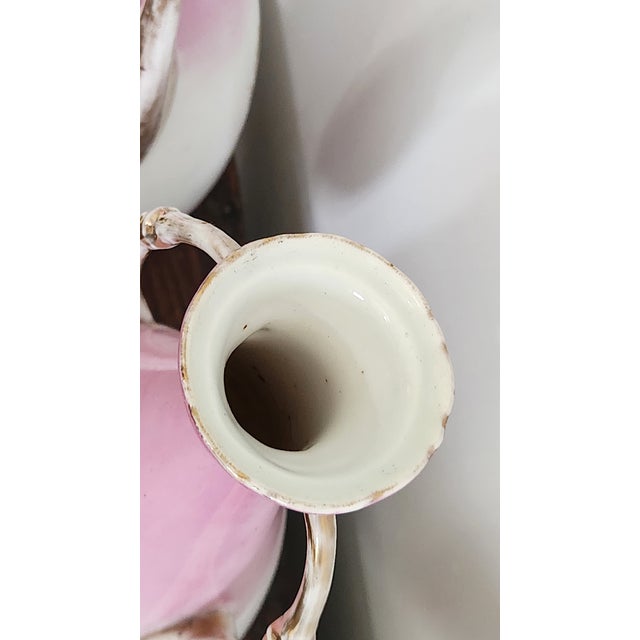 Antique Austrian Carl Larsen “Ruby & Emerald” Pink Porcelain Lidded Urn Vases – Pair, Circa 1900 For Sale - Image 12 of 18