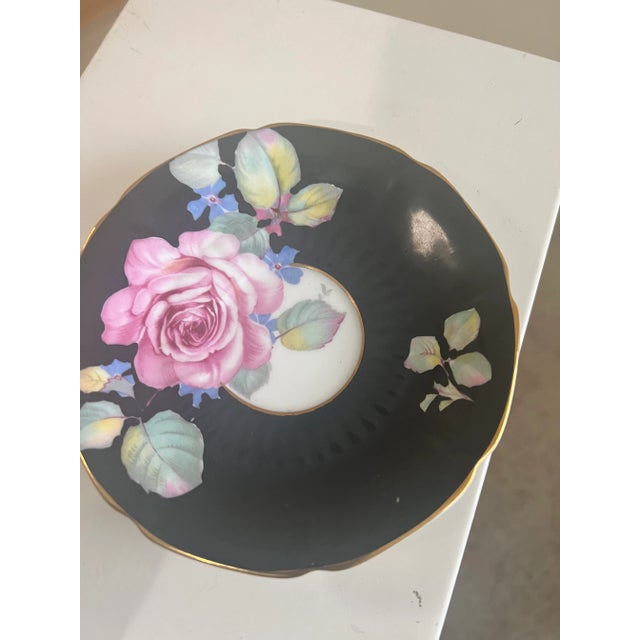 Ceramic Vintage Paragon England Cabbage Roses Black Teacup & Saucer Set For Sale - Image 7 of 13