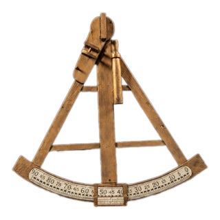 Vintage Oversized Wooden Figural Octant With Painted Degree Scale For Sale