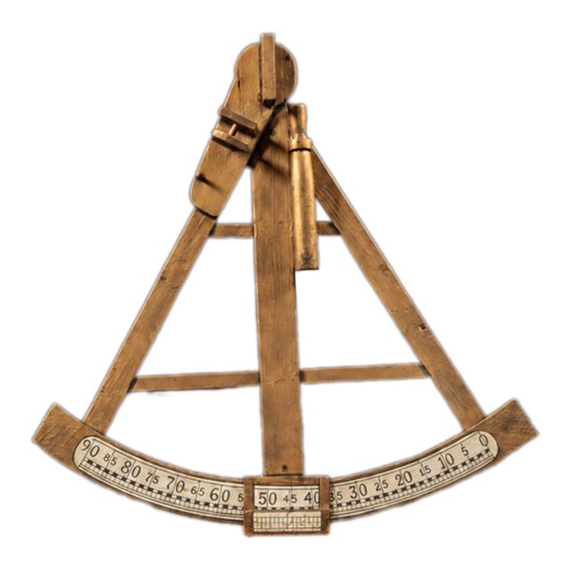 Vintage Oversized Wooden Figural Octant With Painted Degree Scale For Sale