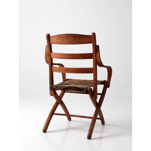 Antique Oak Campaign Folding Chair For Sale - Image 13 of 18