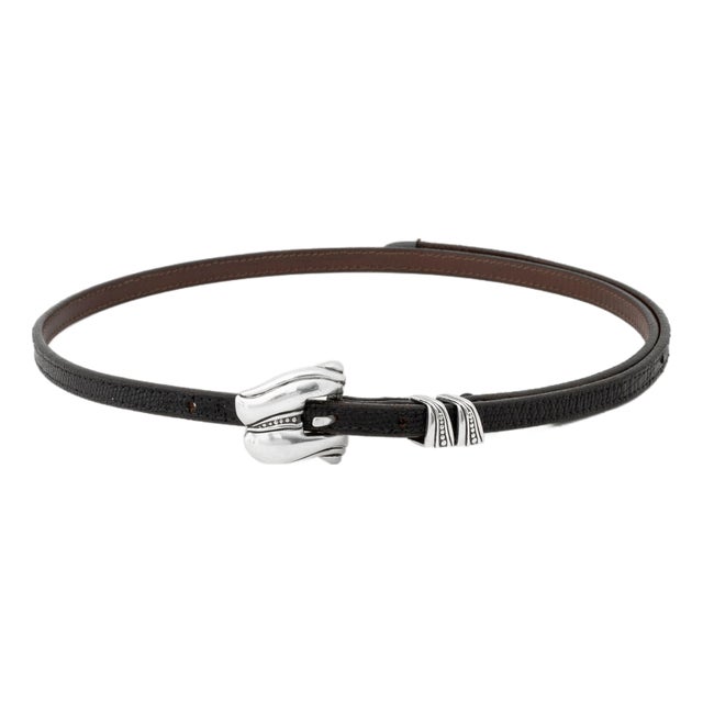 Barry Kieselstein-Cord Silver Buckle Leather Belt For Sale