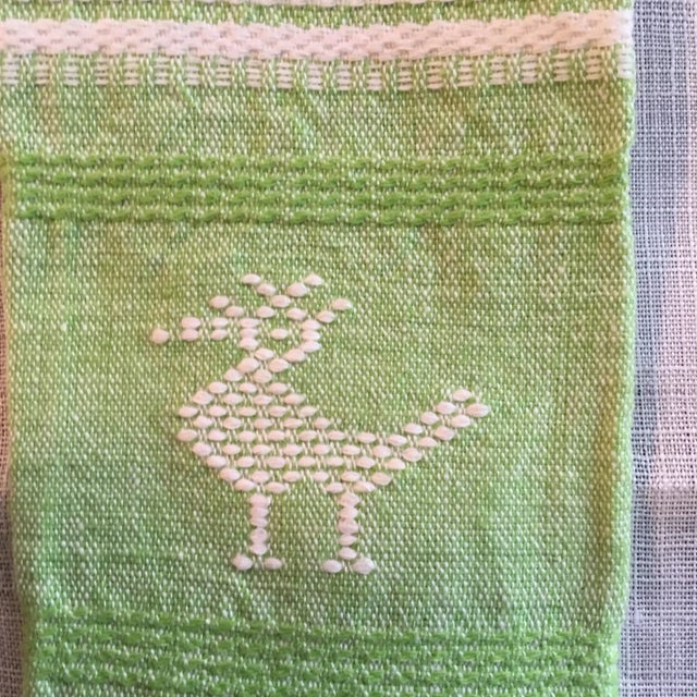 Cocktail Napkins Linen With Fringed Ends Set of 12 Green Embroidered From Central America For Sale - Image 4 of 10