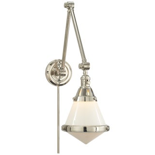 Thomas O'Brien for Visual Comfort Signature Gale Library Wall Light in Polished Nickel with White Glass For Sale