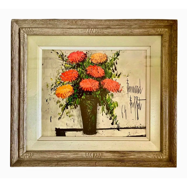 Wood Bernard Buffet (1928-1999) Large Floral Still Life Lithograph "Soucis, Les Soucis D'Oeillets(1964)" For Sale - Image 7 of 9