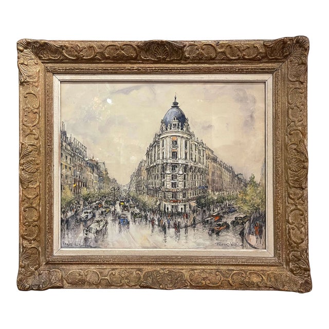 Early 20th Century Framed Watercolor "Paris Les Boulevards" Signed Frank Will For Sale